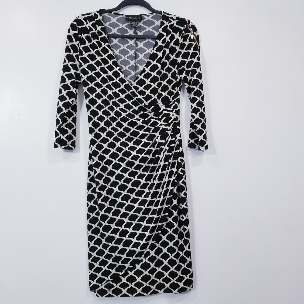 Frank Lyman Faux Wrap Sheath Dress Zippers Details